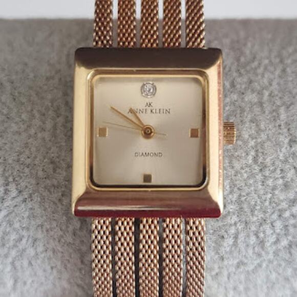 Anne Klein Gold Tone Ladies Watch with Diamond Accent and‎ Mesh Band Running - Picture 1 of 9